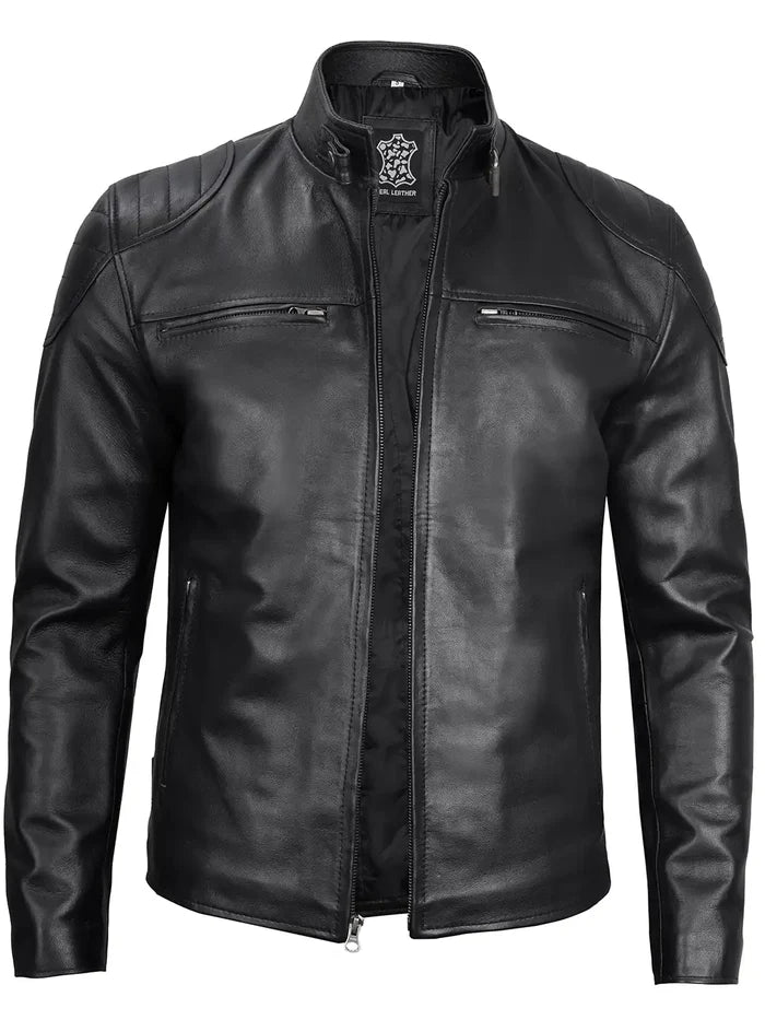 Vermont Men's Black Biker Style Leather Jacket