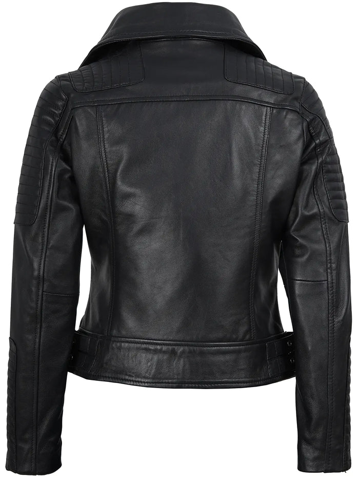 Bari Women Asymmetrical Black Leather Biker Style Jacket