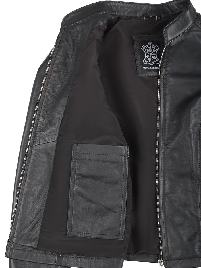 Rachel Women's Vintage Dark Brown Biker Style Leather Jacket