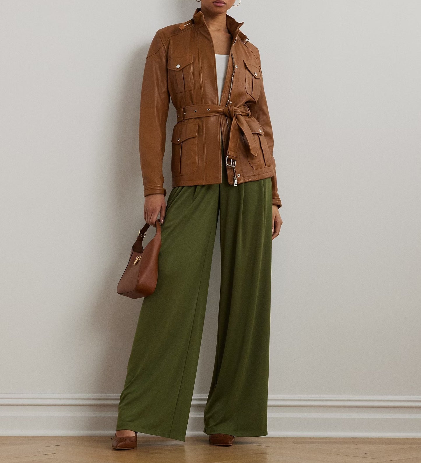 Belted Lambskin Mockneck Jacket