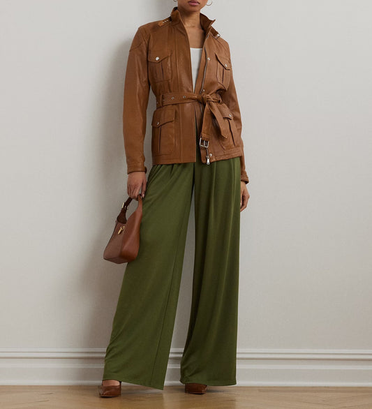Belted Lambskin Mockneck Jacket