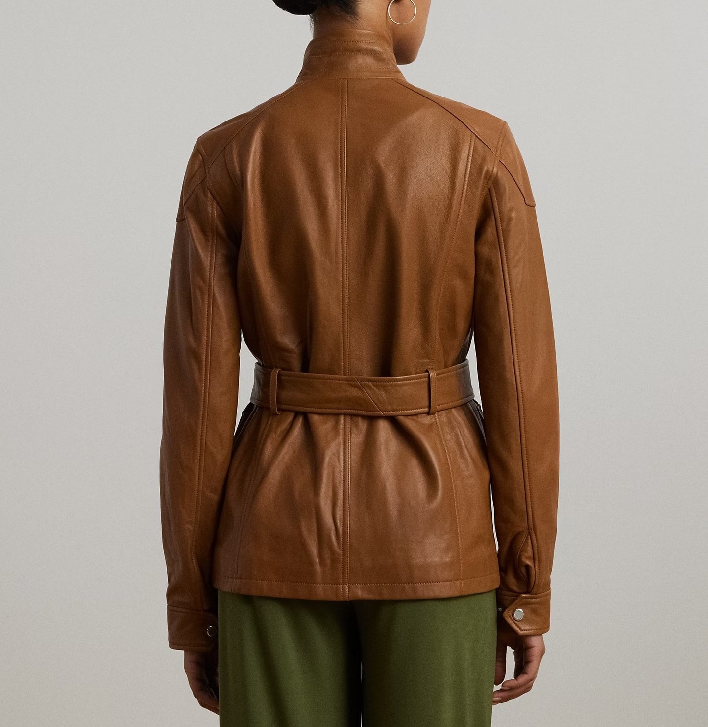 Belted Lambskin Mockneck Jacket