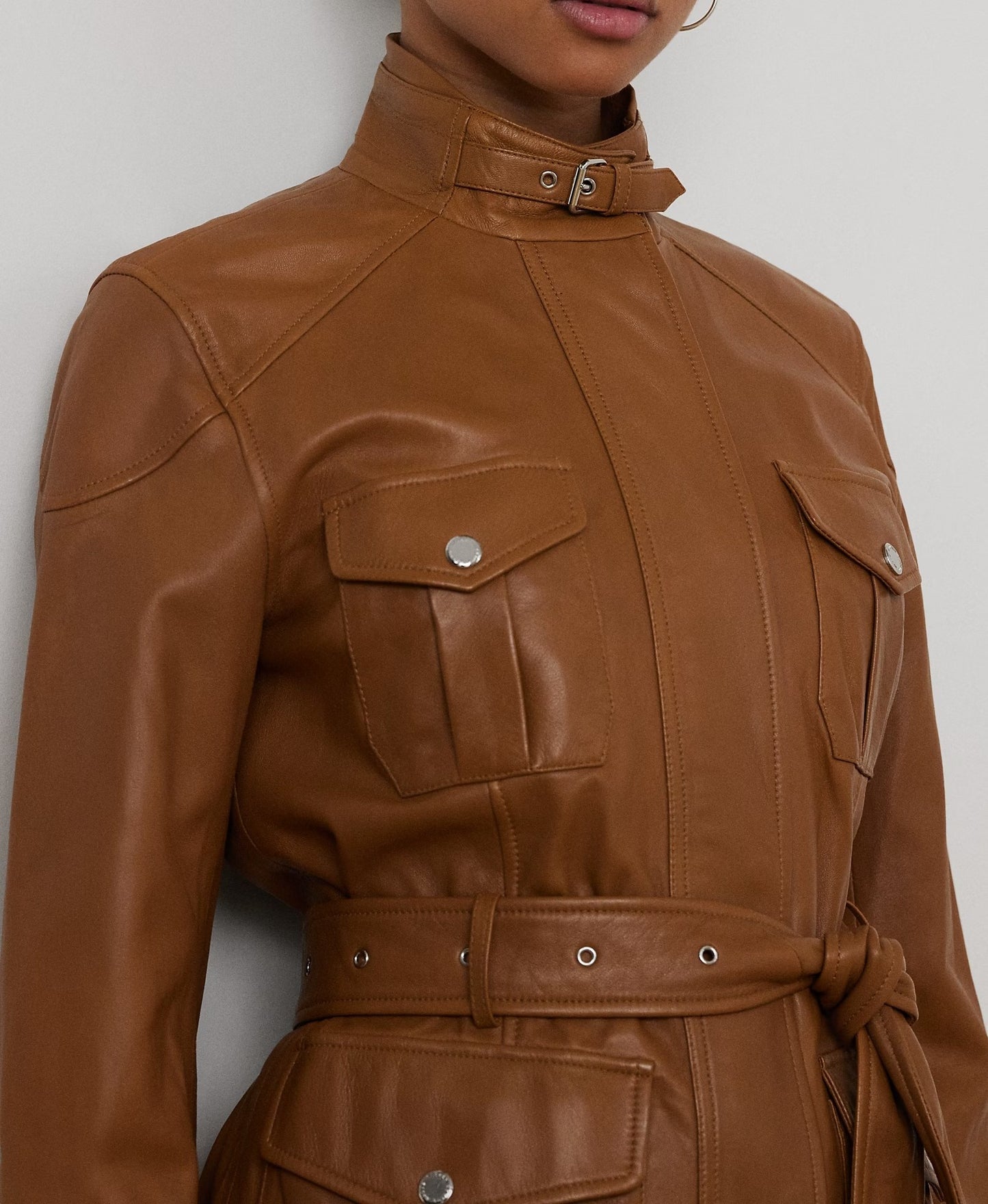Belted Lambskin Mockneck Jacket
