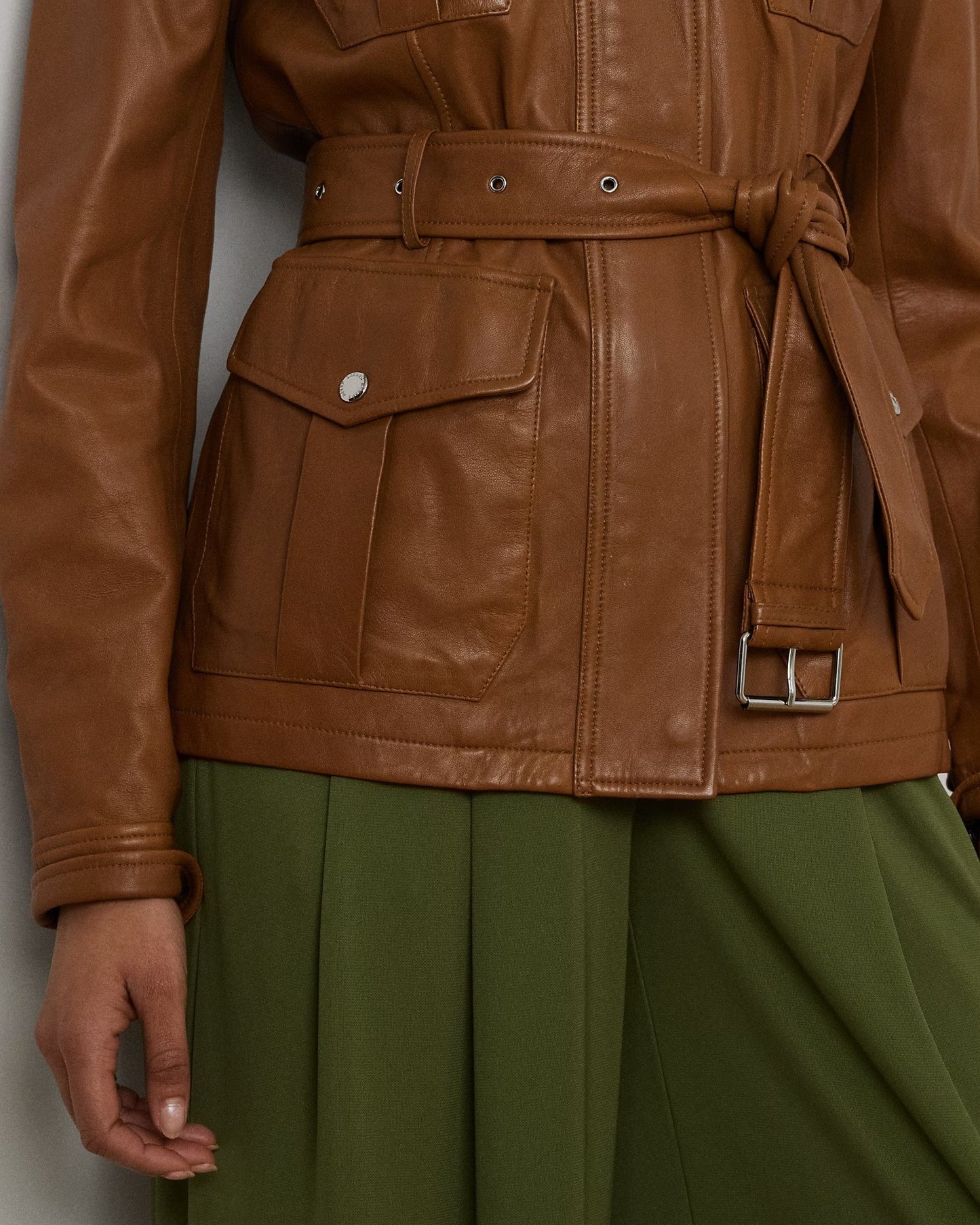 Belted Lambskin Mockneck Jacket