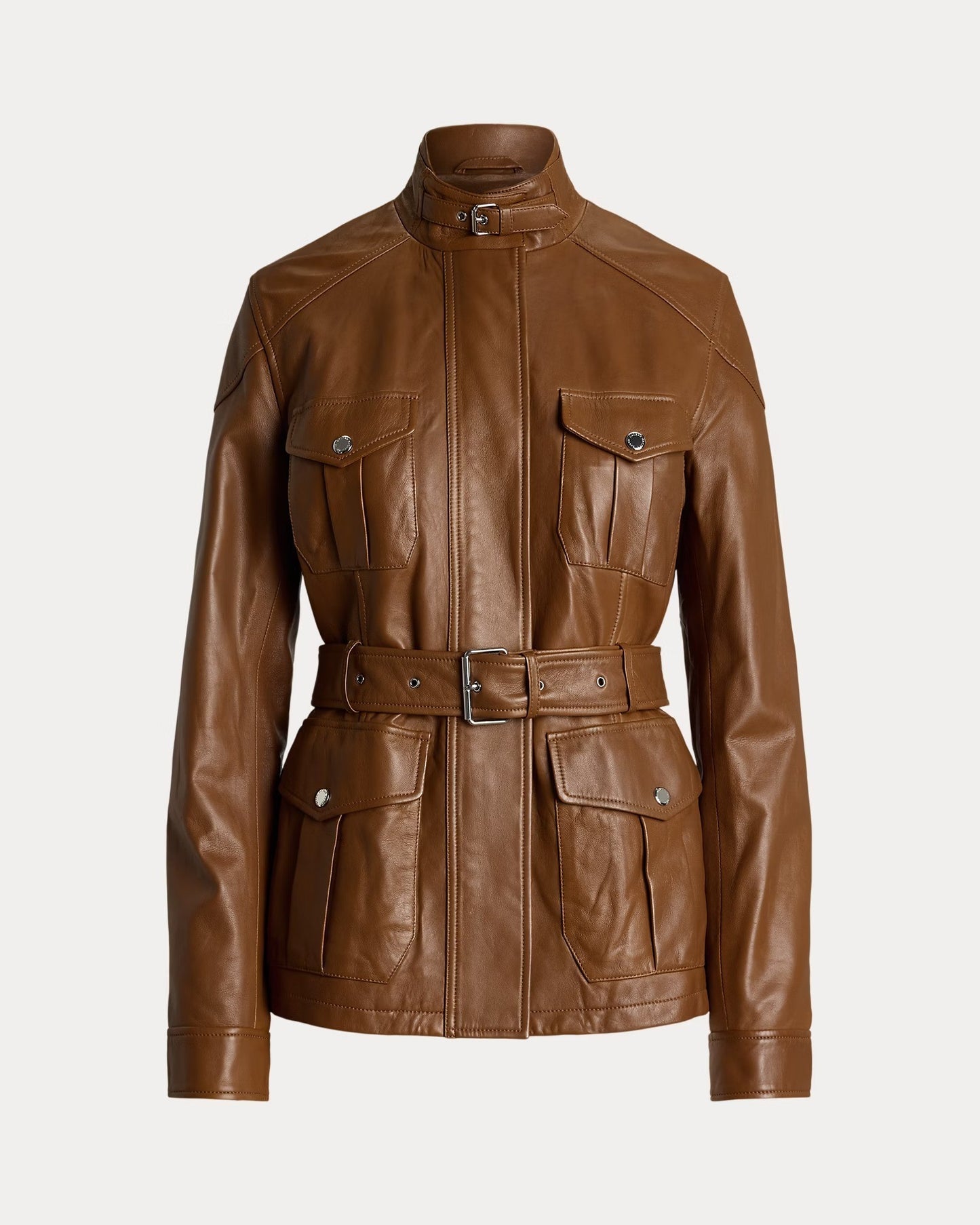 Belted Lambskin Mockneck Jacket