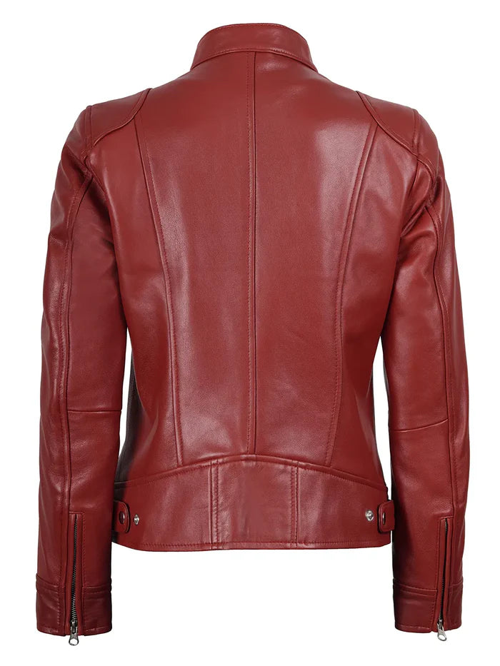 Women's Dodge Cafe Racer Red Leather Jacket