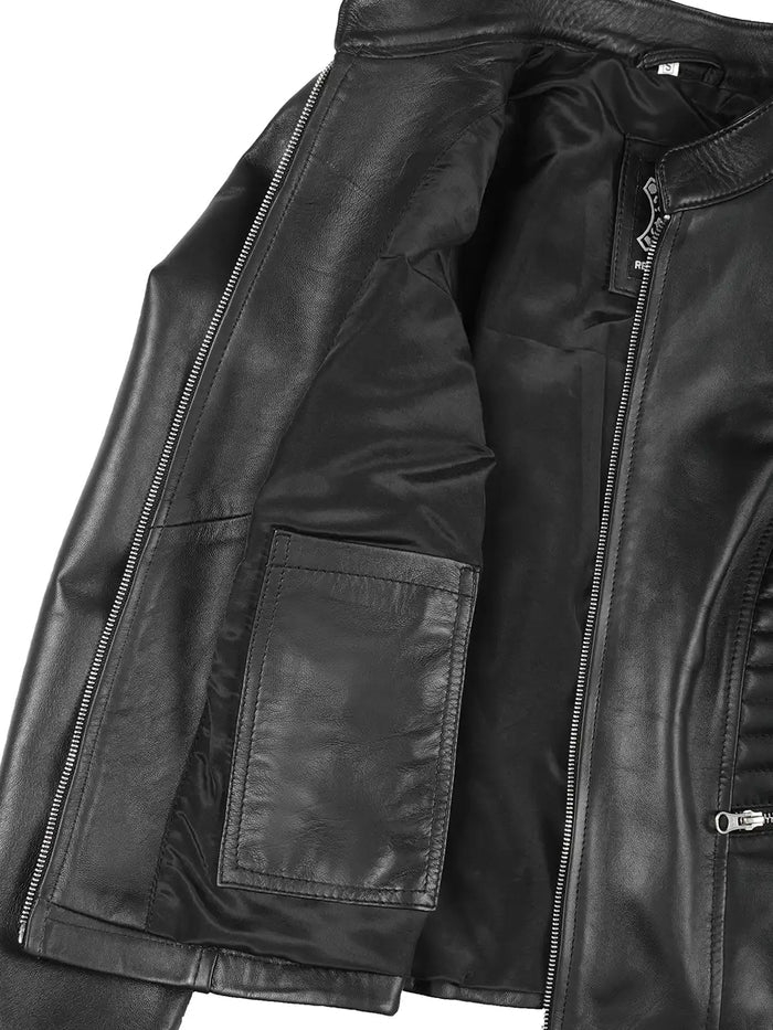 Rachel Women's Black Cafe Racer Style Leather Jacket