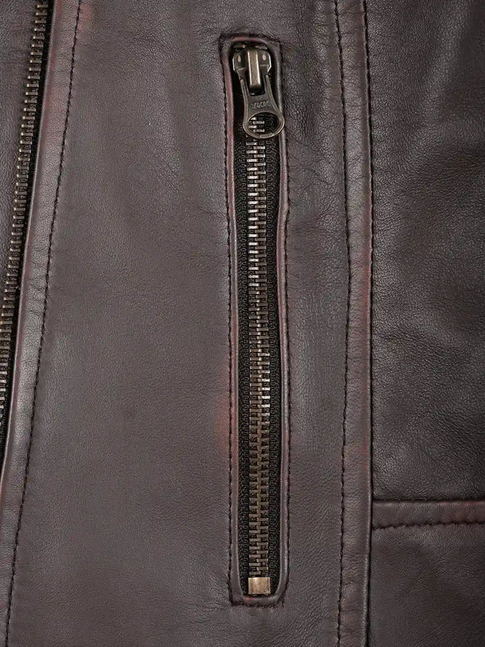 Kirsten Purple Brown Leather Biker Style Jacket Womens