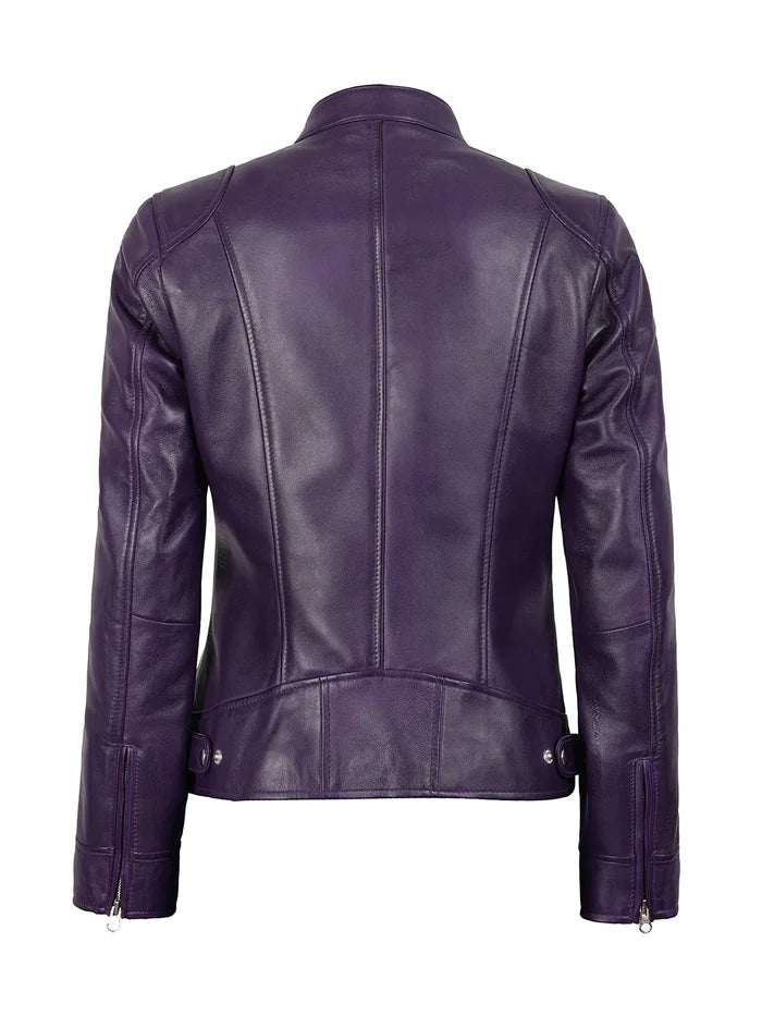 Dodge Womens Biker Style Purple Leather Jacket