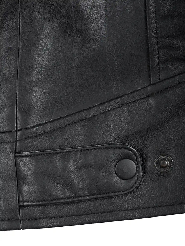 Dodge Men's Matte Black Cafe Racer Style Leather Jacket