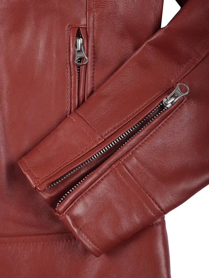 Women's Dodge Cafe Racer Red Leather Jacket