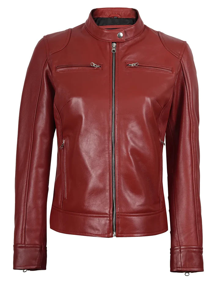Women's Dodge Cafe Racer Red Leather Jacket