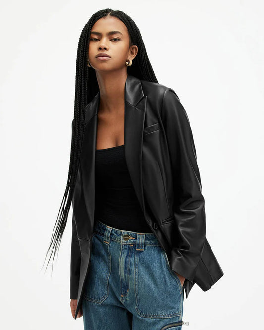 Deri Single Breasted Leather Blazer