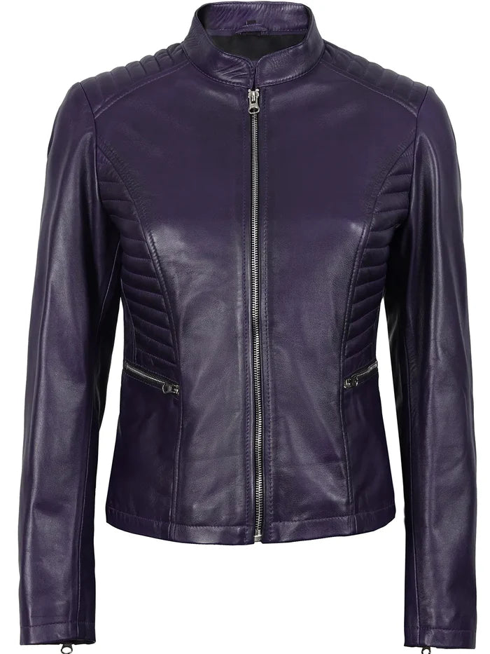 Rachel Women's Biker Style Purple Leather Jacket