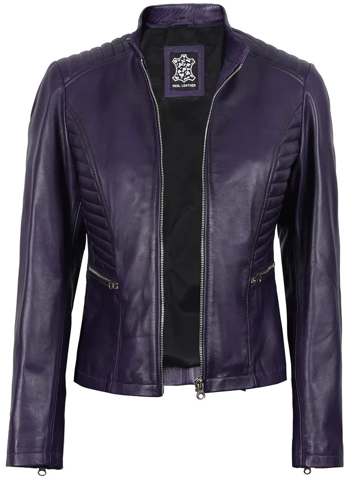 Rachel Women's Biker Style Purple Leather Jacket