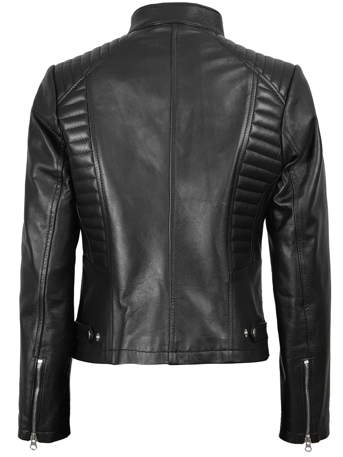 Rachel Women's Black Cafe Racer Style Leather Jacket