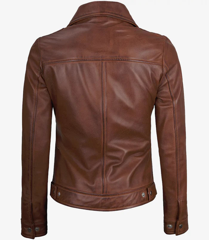 Women's Harrington Leather Jacket Cognac Brown Wax