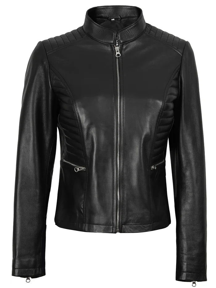 Rachel Women's Black Cafe Racer Style Leather Jacket