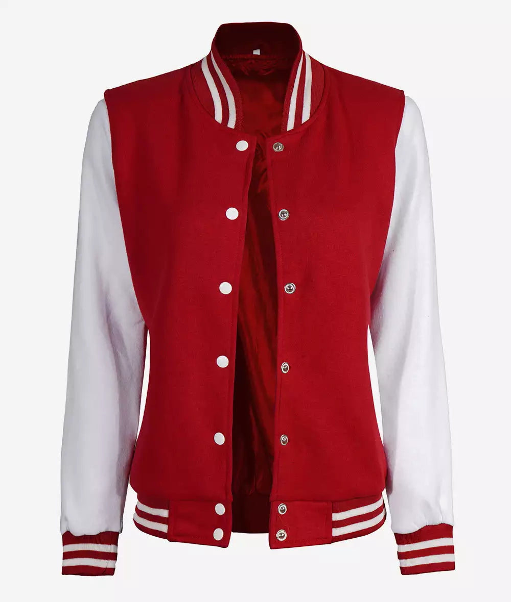 Women’s Red Letterman Jacket – White Sleeve College Varsity Bomber