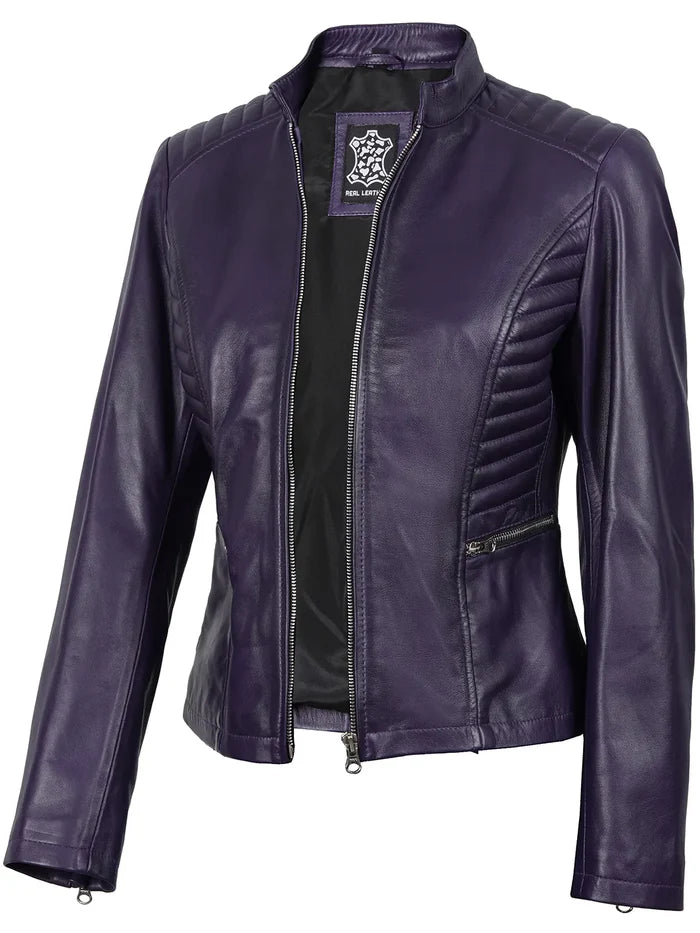 Rachel Women's Biker Style Purple Leather Jacket
