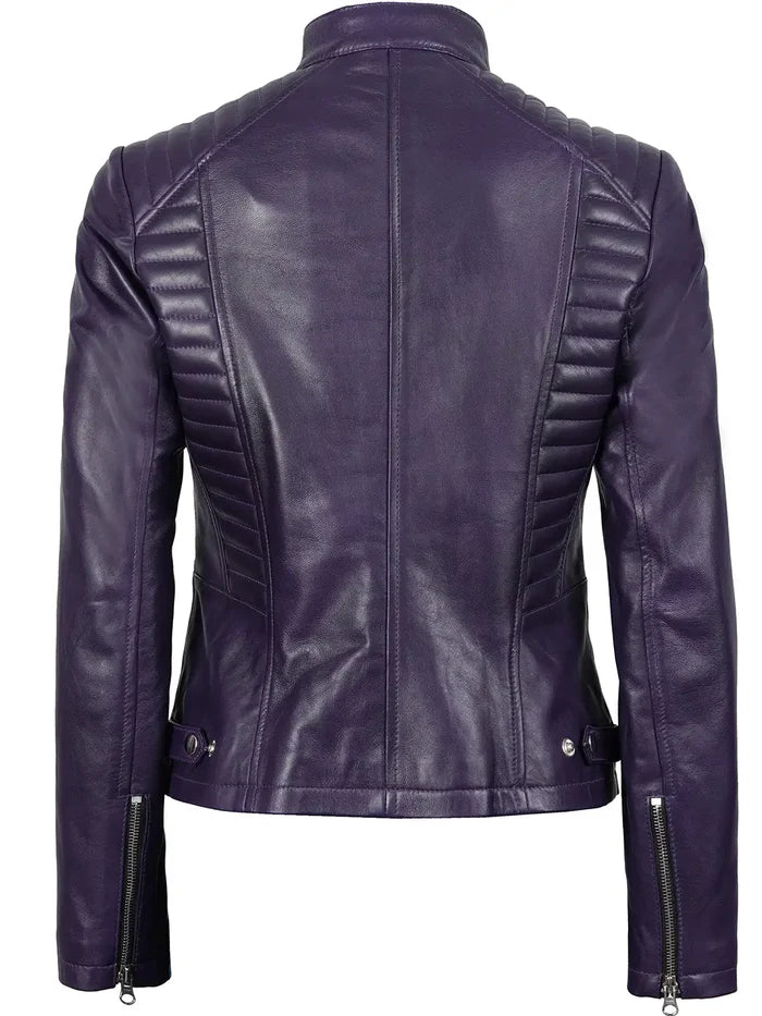 Rachel Women's Biker Style Purple Leather Jacket