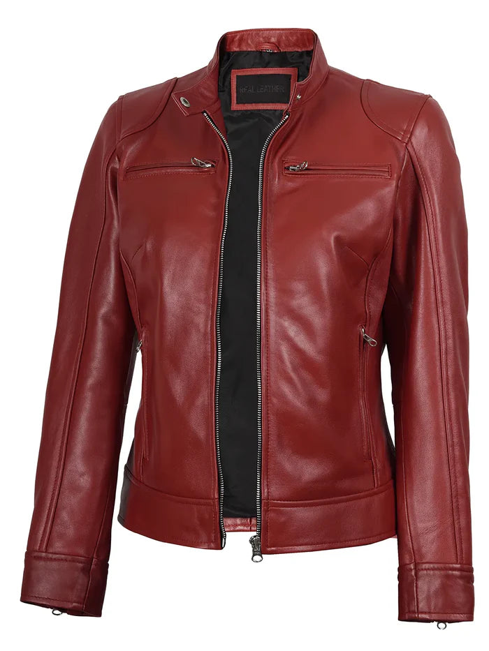 Women's Dodge Cafe Racer Red Leather Jacket