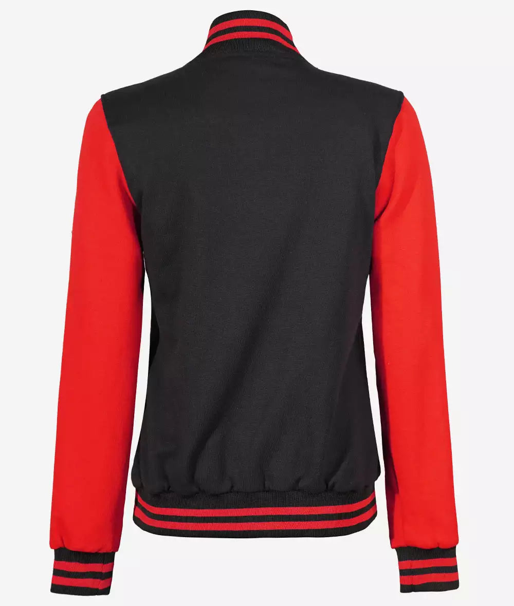 Women's Black and Red Varsity Jacket - Baseball Letterman Style