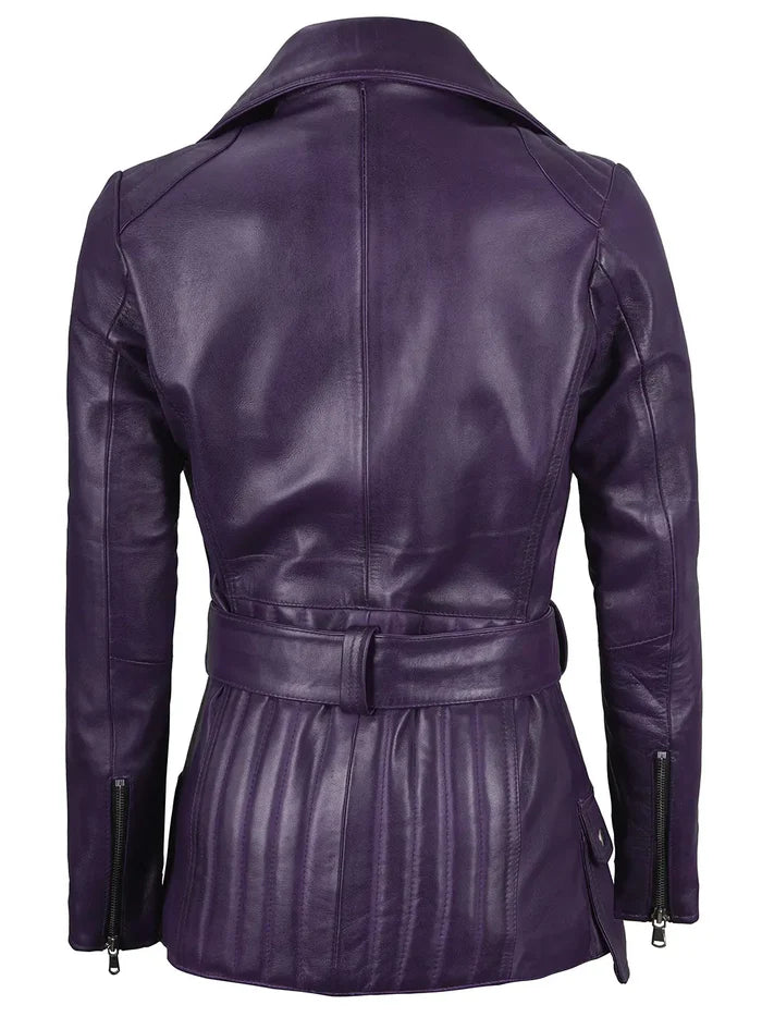 Women's Purple Asymmetrical Leather Biker Style Jacket